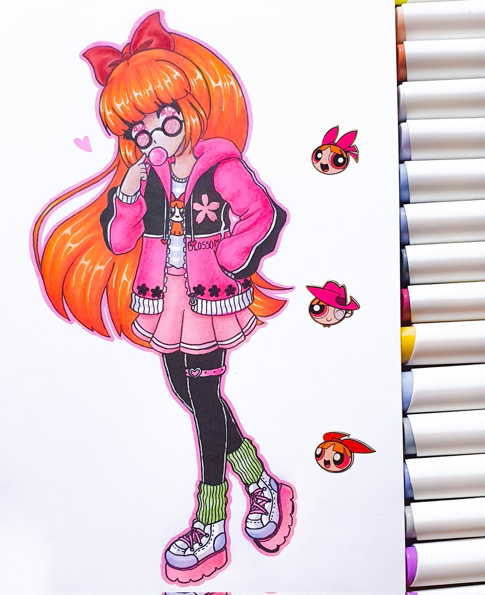 Blossom, from Powerpuff Girls with modern outfit. Part of a collab I took part last year. 🥰