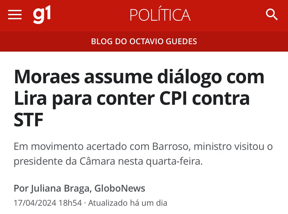 Moraes assume diálogo com Lira para conter CPI contra STF

É um bacanal 😒