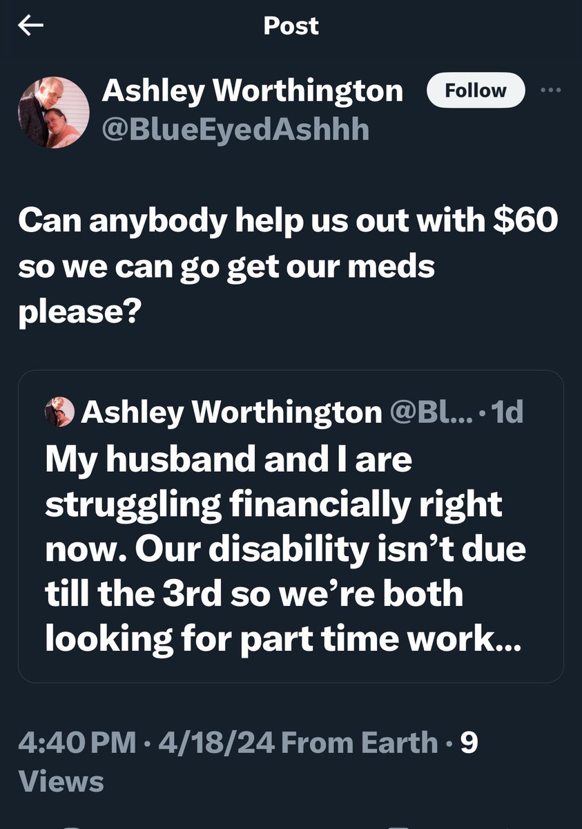 No @BlueEyedAshhh you are on MI Medicaid so your meds are paid. If you're thinking of donating tell her you'll call the pharmacy and pay over the phone. Watch her story change. Maybe that will make everyone realize you're lying and looking for a fix #MutualAid #MutualAidRequest