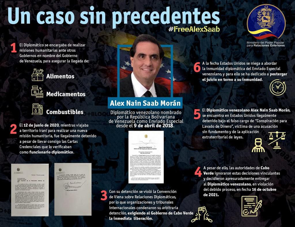 🔴 Un caso sin precedentes 🔴
@AlexNSaab  Diplomático venezolano fue nombrado por la República Bolivariana de Venezuela como Enviado Especial desde el 9 de abril de 2018.
#FreeAlexSaab 🇻🇪
Alex fue un objetivo político por parte del gobierno de los #EEUU 
@FreeAlexSaabOrg