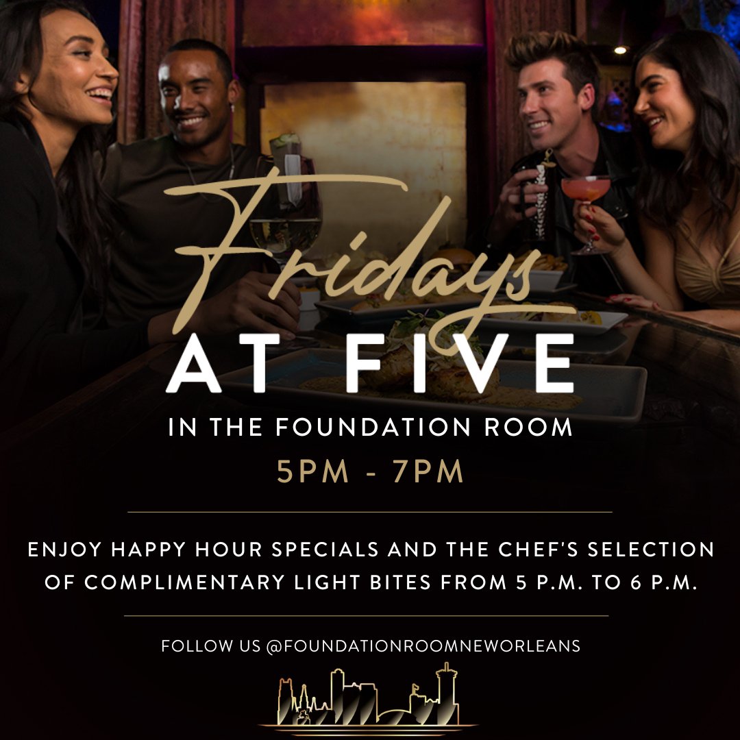 We've got you covered with live music and top-notch DJs in the Foundation Room Lounge🍸 RSVP to an event in the Lounge🛋️ : sevenrooms.com/events/foundat…🎫 Foundation Room New Orleans dining is open ✨ THURS-SAT at 6PM ✨ opentable.com/foundation-roo…