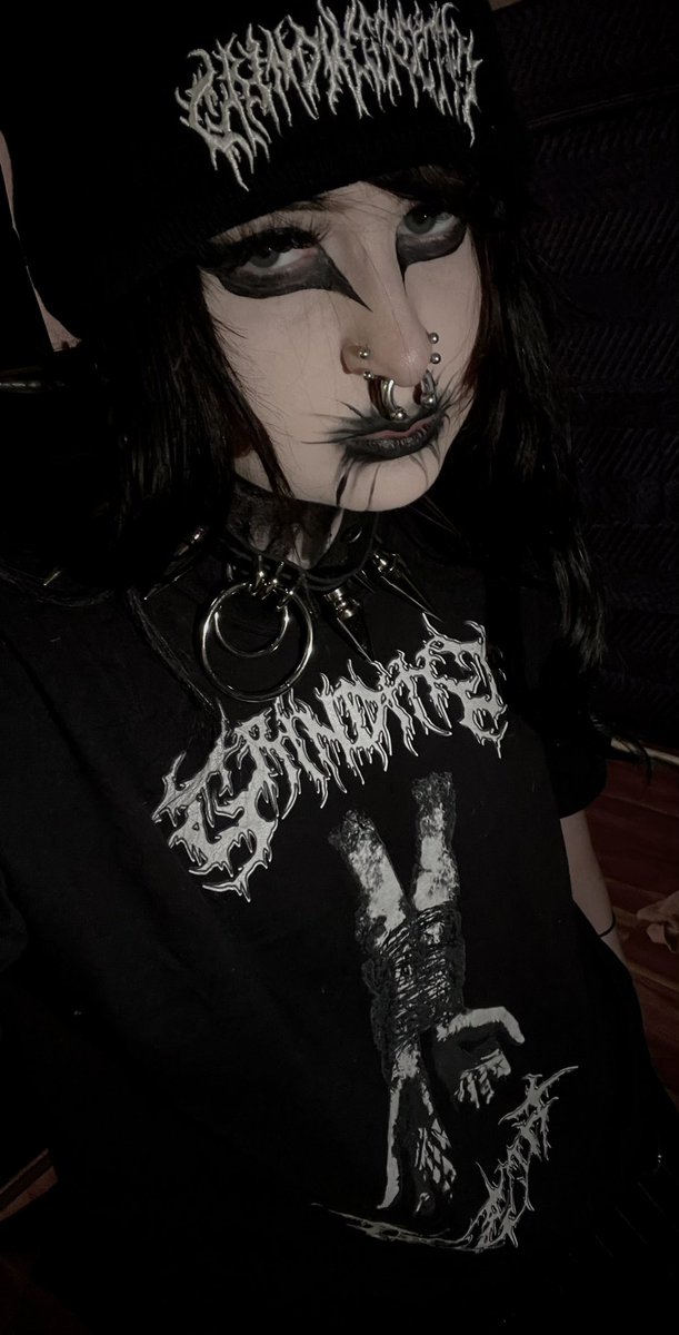 cryogoblin's tweet photo. official @grindingteethga merch drop 🫨we have a single coming out at midnight and also posted a lil jam snippet on soundcloud today:p

huge s/o to @DeadAnddecayed_ for making these t-shirt and beanie designs come to life, as well as posing in these pics w me 🖤 https://t.co/NhV47vr0Mc