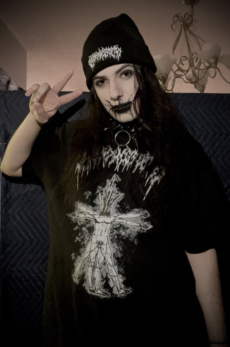 cryogoblin's tweet photo. official @grindingteethga merch drop 🫨we have a single coming out at midnight and also posted a lil jam snippet on soundcloud today:p

huge s/o to @DeadAnddecayed_ for making these t-shirt and beanie designs come to life, as well as posing in these pics w me 🖤 https://t.co/NhV47vr0Mc