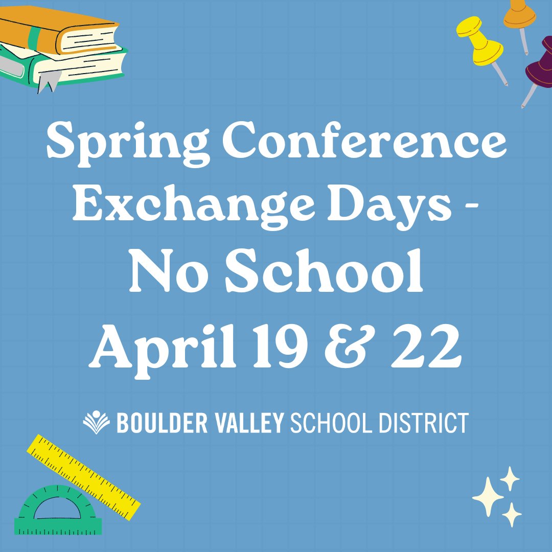 Don't forget! No school tomorrow or Monday due to Spring conference exchange days; district offices will remain open.