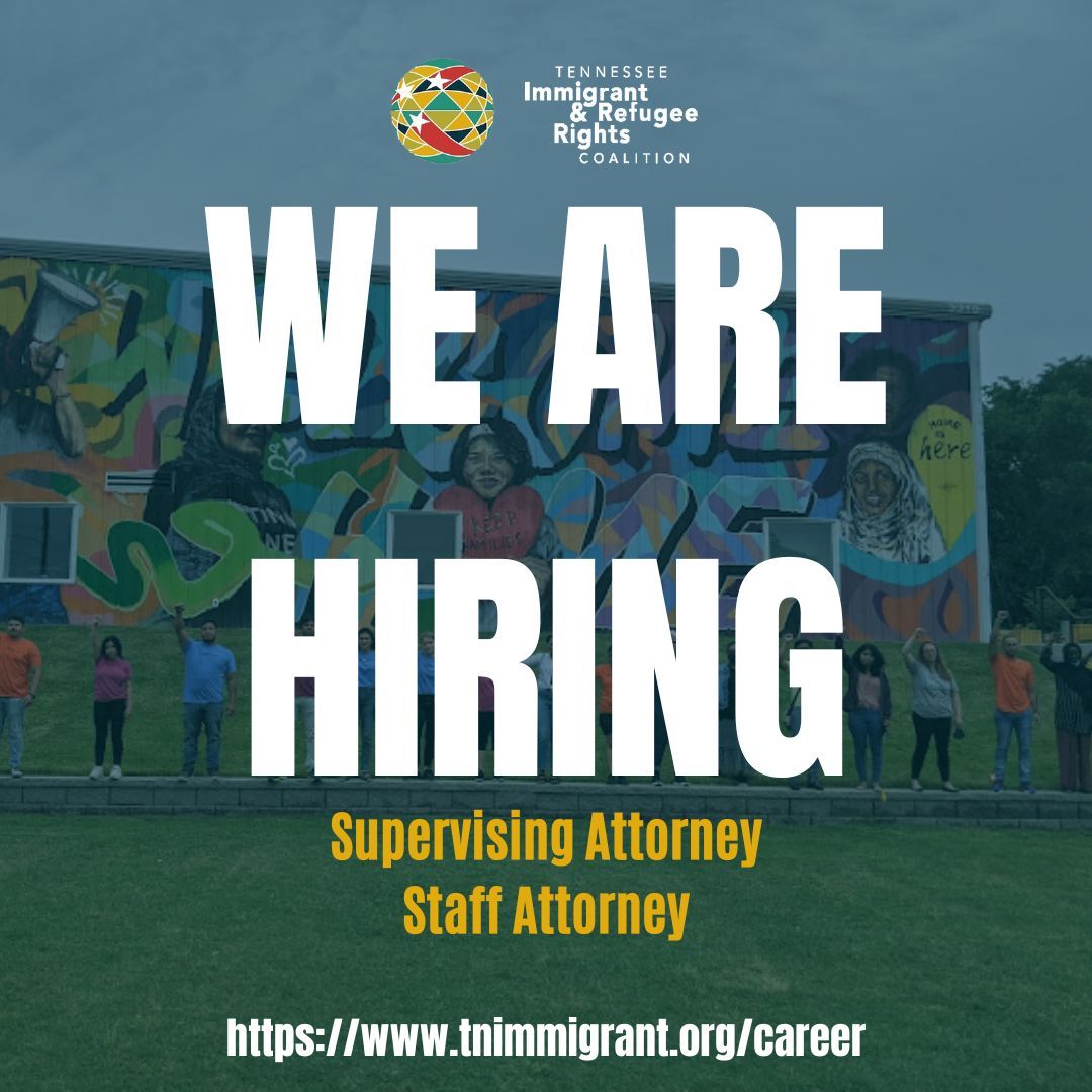 As our work expands statewide, so is our legal team! ✨ As our work grows through Tennessee, we have 2 new positions focused on immigration legal services and community legal education. 📚 Learn more about the positions and how to apply at the link 👉🏾 👉🏽 tnimmigrant.org/career!