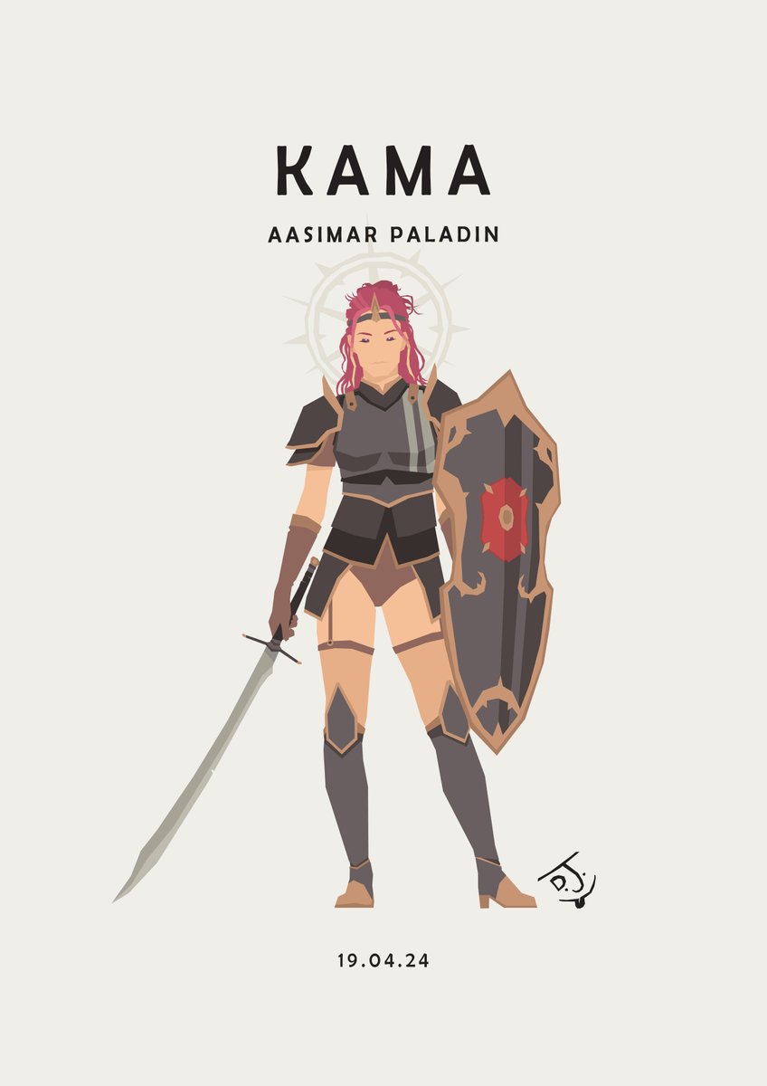 The granddaughter of an angel, Kama answered the call not to justice & duty, but to beauty & love. Thus she signed up with 'The Ruby Rose', a knightly order that serves mostly as temple guards to Sune. #Aasimar #Paladin