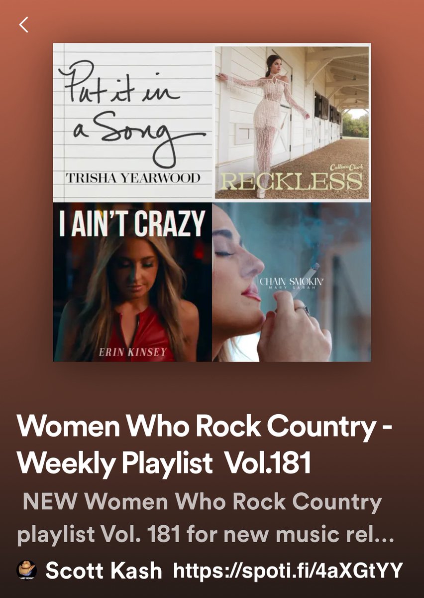 Scott Kash (@scottkash88) on Twitter photo NEW #WomenWhoRockCountry playlist for new releases from across the pond by
#KatieBrooke
#JaySantilliMusic
<a href="/Margannesmusic/">Margaret Anne</a>
<a href="/StefBeckMusik/">Steffany Beck</a>
<a href="/gruwelllauren/">Lauren Gruwell</a>
<a href="/clairewyndham/">Claire Wyndham</a>
<a href="/iamalysffion/">ALYS FFION</a>
#JadeGibson
+MORE
#Spotify
spoti.fi/4aXGtYY
#NewMusic2024 #Country @rt_tsb NEW #WomenWhoRockCountry playlist for new releases from across the pond by
#KatieBrooke
#JaySantilliMusic
<a href="/Margannesmusic/">Margaret Anne</a>
<a href="/StefBeckMusik/">Steffany Beck</a>
<a href="/gruwelllauren/">Lauren Gruwell</a>
<a href="/clairewyndham/">Claire Wyndham</a>
<a href="/iamalysffion/">ALYS FFION</a>
#JadeGibson
+MORE
#Spotify
spoti.fi/4aXGtYY
#NewMusic2024 #Country @rt_tsb
