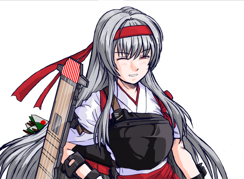 shoukaku (kancolle) 1girl solo long hair smile simple background white background red eyes  illustration images