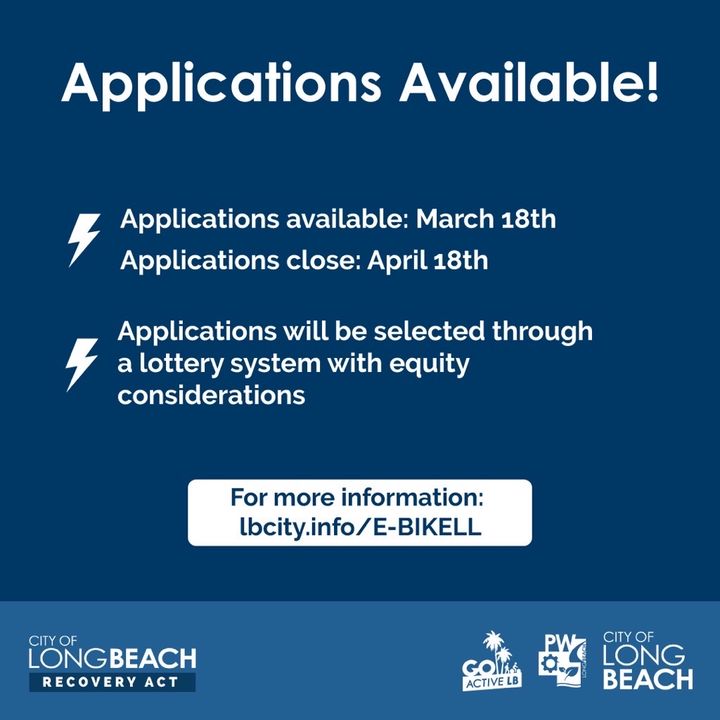 LongBeachCity's tweet photo. π’ Application closes today! Submit your application for our π² Electric Bicycle Lending Library program, a new initiative that will allow residents to borrow E-bikes for up to three months at no cost.
Click here! βΉοΈ https://t.co/oCi8DTrWsJ
#LBRecovers https://t.co/zaPtRt1dUC
