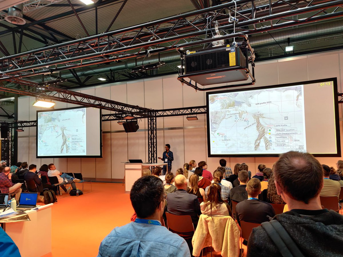 Pitching my work @EuroGeosciences 
#EGU24 in the 'Geophysics and in situ methods' PICO session today.
It's an overwhelming experience to meet scientists across the world and share thoughts!
#glaciology #geophysics