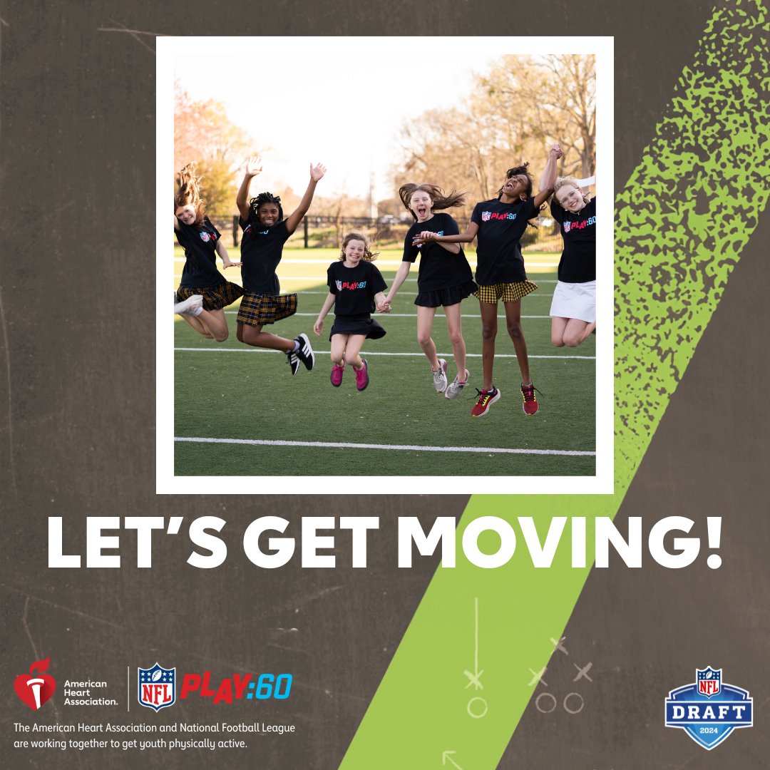 📣: Educators, administrators, parents! Join us and the @NFL for the FREE NFL PLAY 60 Draft Fitness Break on Thurs, 4/25 @ 1pm ET and get your students moving more! Register today at spr.ly/6013wcr6Z #PLAY60 🏈💪