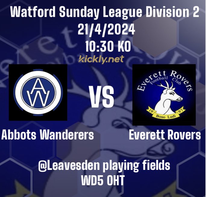 Short journey on Sunday sees us play Abbots Wanderers @ Leavesden playing fields - come down and support the teams @everettrovers @AbbotsWanderers