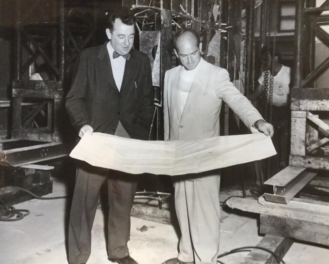 GBunshaft and Harry looking at plans for a huge multi plane installation on 5th Ave in NYC.

#harrybertoia #harrybertoiafoundation #artinstallation #sculpture #newyorkcity #midcenturymodern