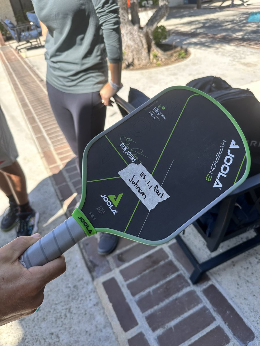 jillybpb's tweet photo. Fresh JOOLA Gen 3 paddles bought on-site at PB central tent failing testing at PPA Los Cab. (He’ll get his money back though) #pickleball https://t.co/hbyJIGUoQC