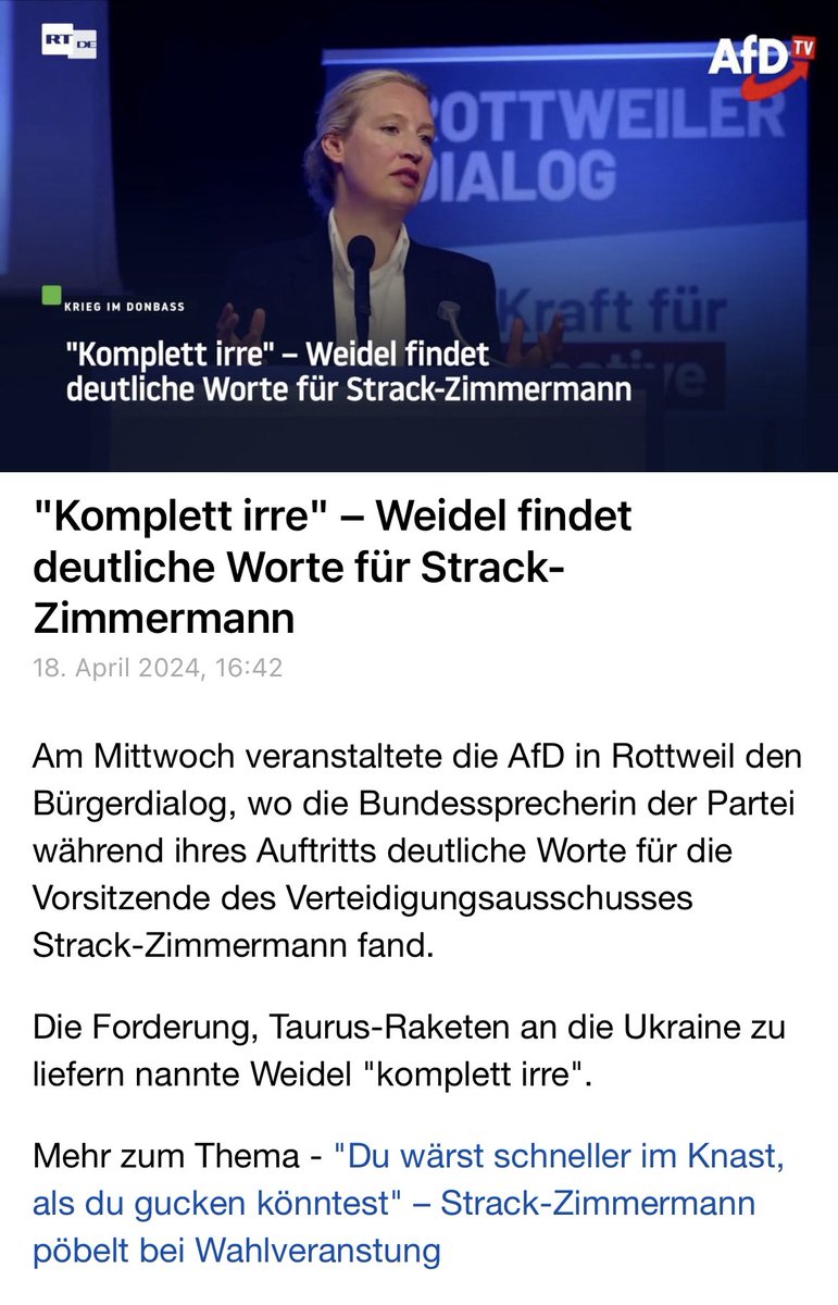 Alice Weidel über Strack Zimmermann: 🔺“KOMPLETT IRRE“🔺