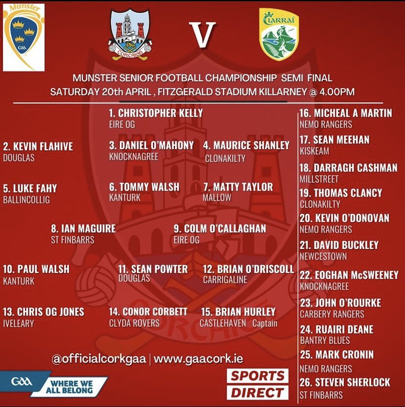 Best of luck to Maurice and Thomas on Saturday in Killarney. @OfficialCorkGAA