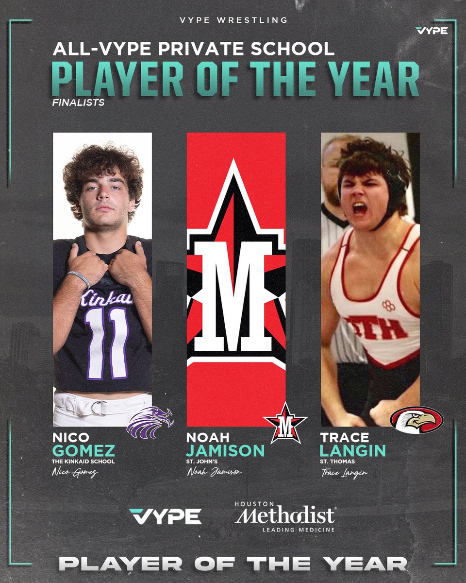 It is awards season here at VYPE! Here are the finalists for Private School Boys Wrestler of the Year presented by @MethodistHosp! Tune in tomorrow to find out the Player and Team of the Year #VYPEAwards
