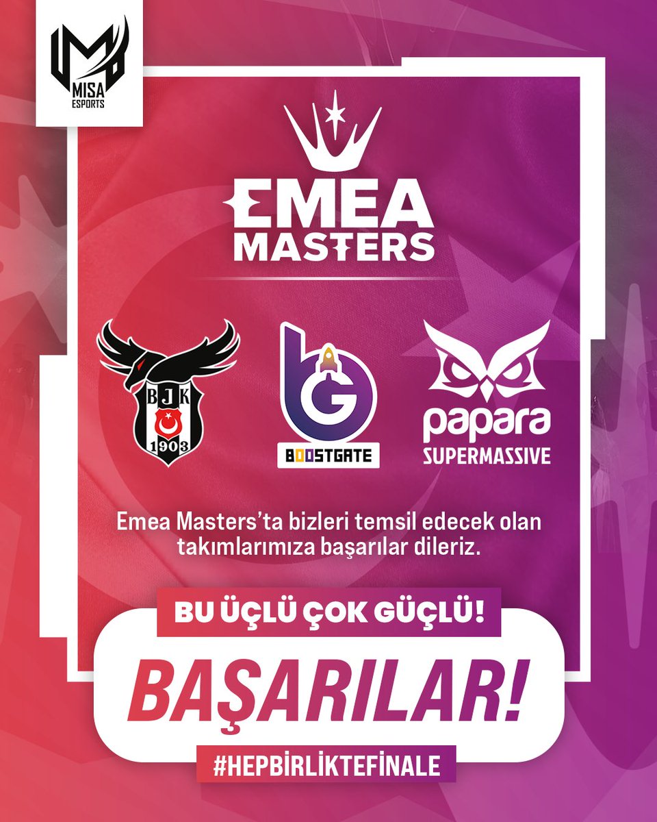 EMEA Masters'ta ülkemizi temsil edecek olan Türk takımlarımıza başarılar dileriz.

Gün birlik günü. Gururlandırın bizi. 🇹🇷

#EMEAMasters