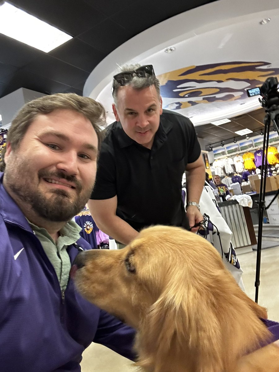 In the building with @ScarboroughMike and our fury friend Val at @AlumniHallLSU. #LSU WBB signing starts at 6!