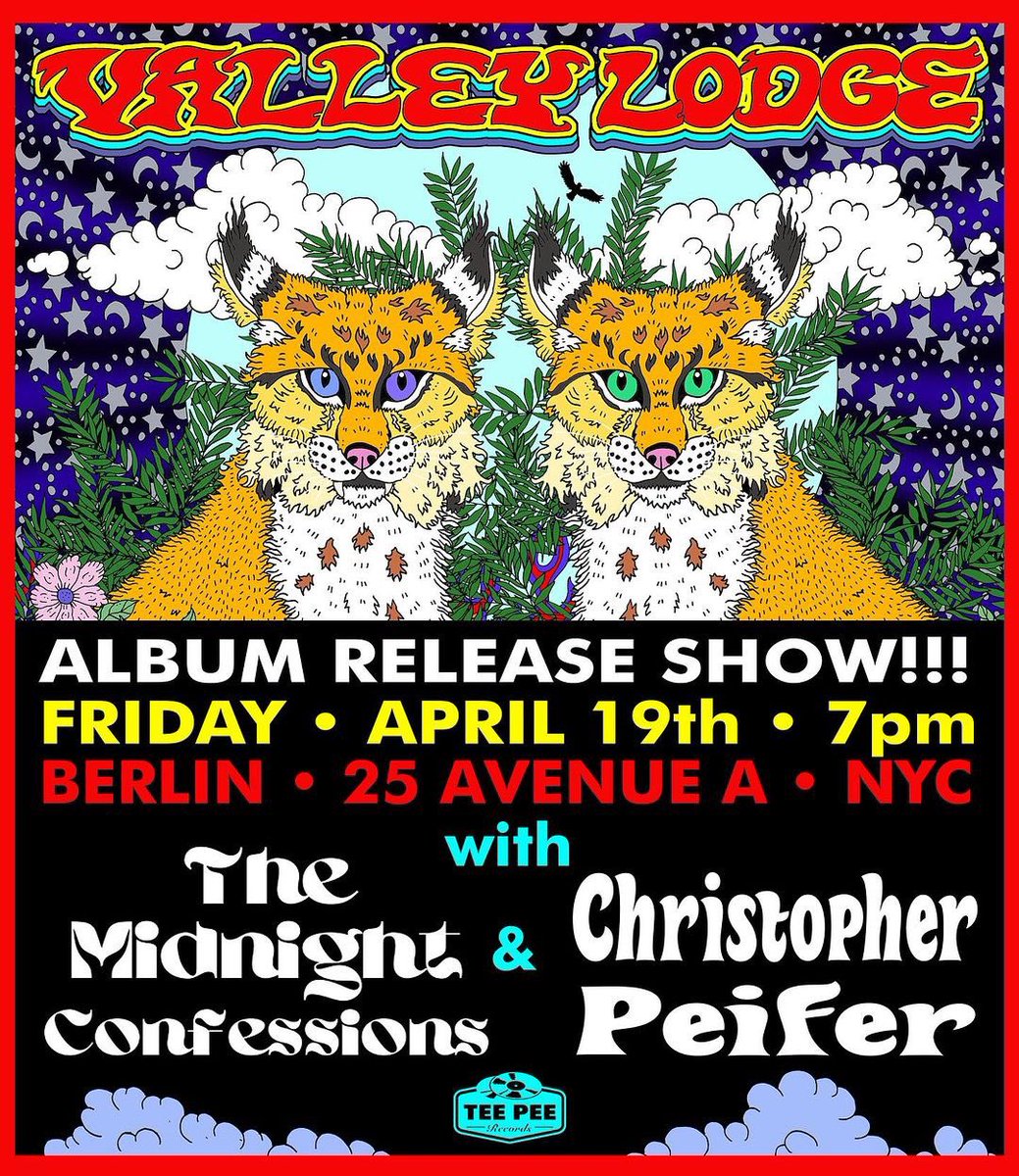 My rock band Valley Lodge is playing tomorrow, Friday April 19, in NYC at Berlin! Come!