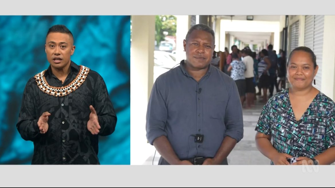 Talk about a dynamic duo. 
Last night @_Chrisnrita_ and @WasukaEvan beamed in from Honiara to give The Pacific’s @JonsRaela an update on the Solomon Islands 🇸🇧 election. 
Synopsis: counting has just started and there’s a long way to go before we know a result. 
(Link below👇)