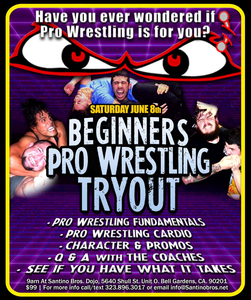 Step into ring & unleash your inner Road Warrior! Whether you are aiming for the main event or just want to experience the thrill, this Beginners tryout is your key to a world of body slams & victory chants. Saturday 6/8/24 at 9am. More info:⤵️ santinobros.net/wp/product/try…