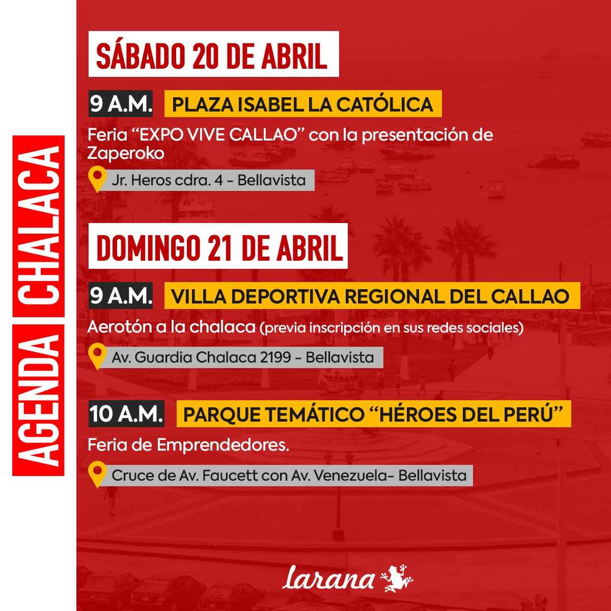 laranape's tweet photo. Descubre las actividades recreativas perfectas para compartir en familia este fin de semana con #AgendaChalaca. 🌟 Te presentamos las principales actividades en el distrito de Bellavista . 🎉 ¡No te pierdas la diversión que tenemos preparada para ti y los tuyos! 👨‍👩‍👧‍👦 https://t.co/aDsI8Mi7p2