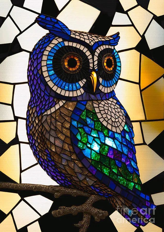 #Mosaic #Owl #Stained #Glass by Kaye Menner by Kaye Menner #Photography Quality #prints lovely #products at: bit.ly/3U1TZUr