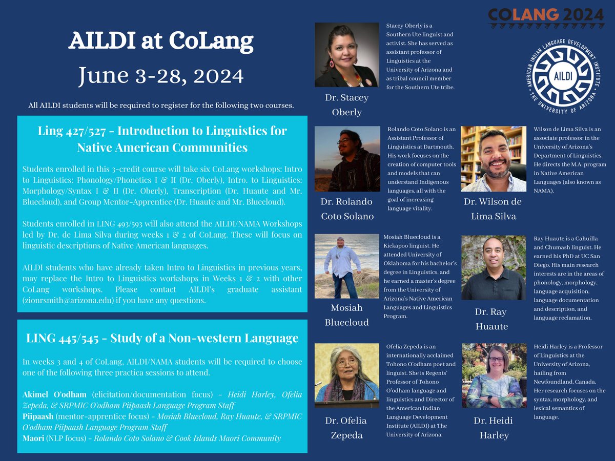 This is your friendly reminder that AILDI registration is now open! Start on our website, or at the registration link below. Note that the deadline for CoLang housing is the end of April, so we encourage applicants to submit their form before then.
uarizona.co1.qualtrics.com/jfe/form/SV_eD…