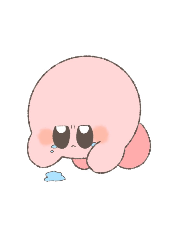 kirby solo blush simple background white background closed mouth full body tears  illustration images