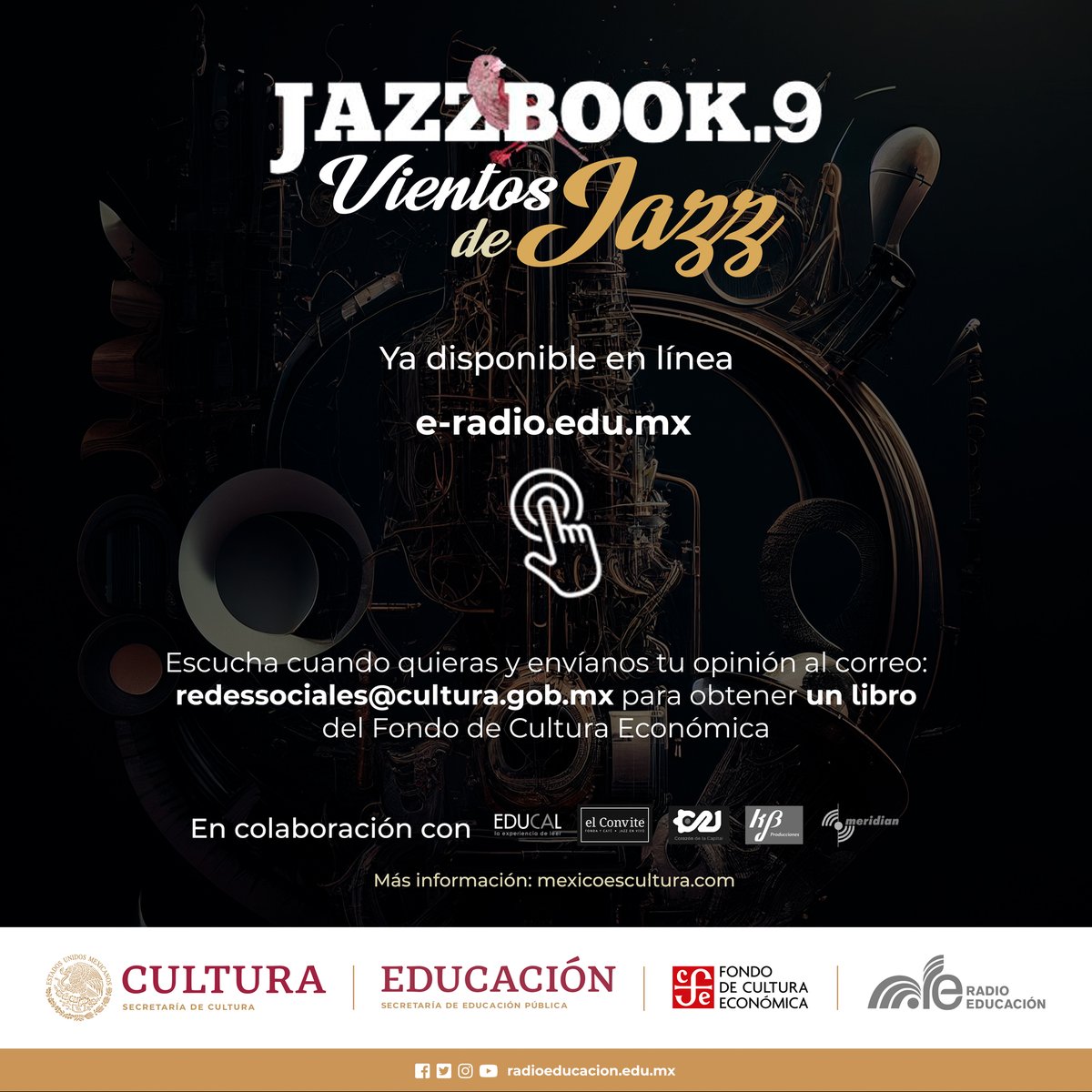 Escucha cuando quieras todas las temporadas de #Jazzbook #VientosDeJazz y gánate un libro 🎶📚 🎧 Visita e-radio.edu.mx/Jazzbook y envíanos tu opinión al correo redessociales@cultura.gob.mx para obtener un libro del @FCEMexico @LibreriasEducal @Capital_21 @elconvite