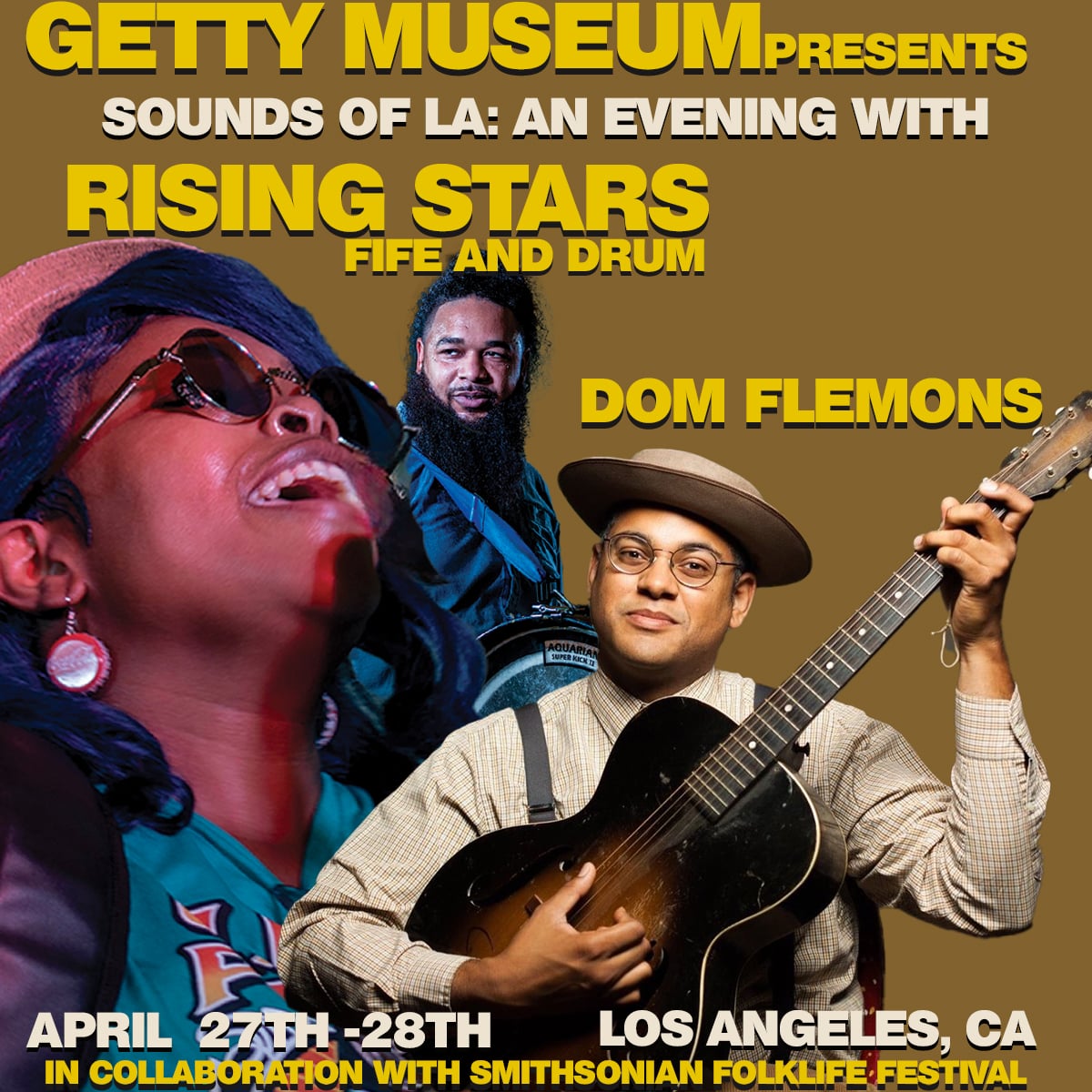 Get ready for an exciting evening with the Rising Stars and Dom Flemons April 27th & 28th at the Getty Museum in Los Angeles, CA. You do not want to miss this special show, click the link below for ticket information🪈🥁🪘💫. #Risingstars getty.edu/visit/cal/even…
