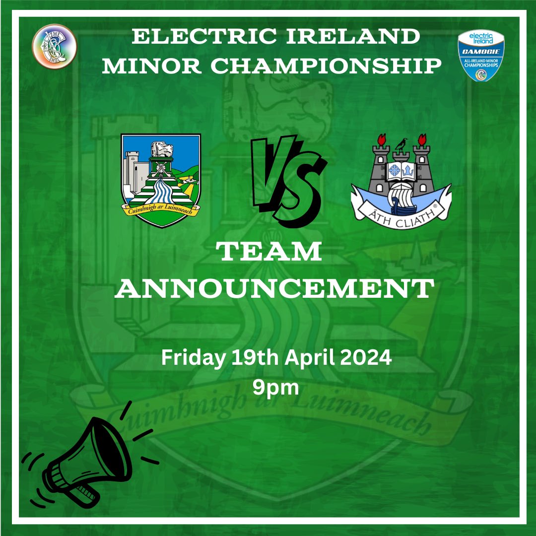 📣 TEAM ANNOUNCEMENT 📣 The Limerick Camogie Minor Team to face @CamogieDublin in the @ElectricIreland Minor A Shield All Ireland Semi Final on Sunday in The Ragg will be announced at 9pm tomorrow evening.