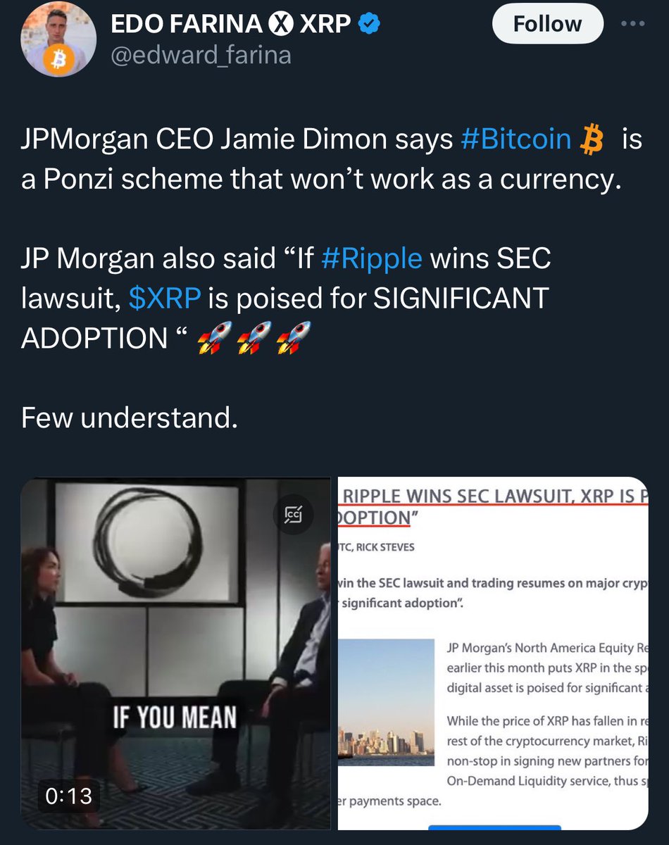 Remember how i’ve told you xrp/ripple = cbdc = social scores and tyranny/control. Remember also that i’ve shown you that Jamie (Epstein’s banker of choice) hates bitcoin. More context on why. 👇