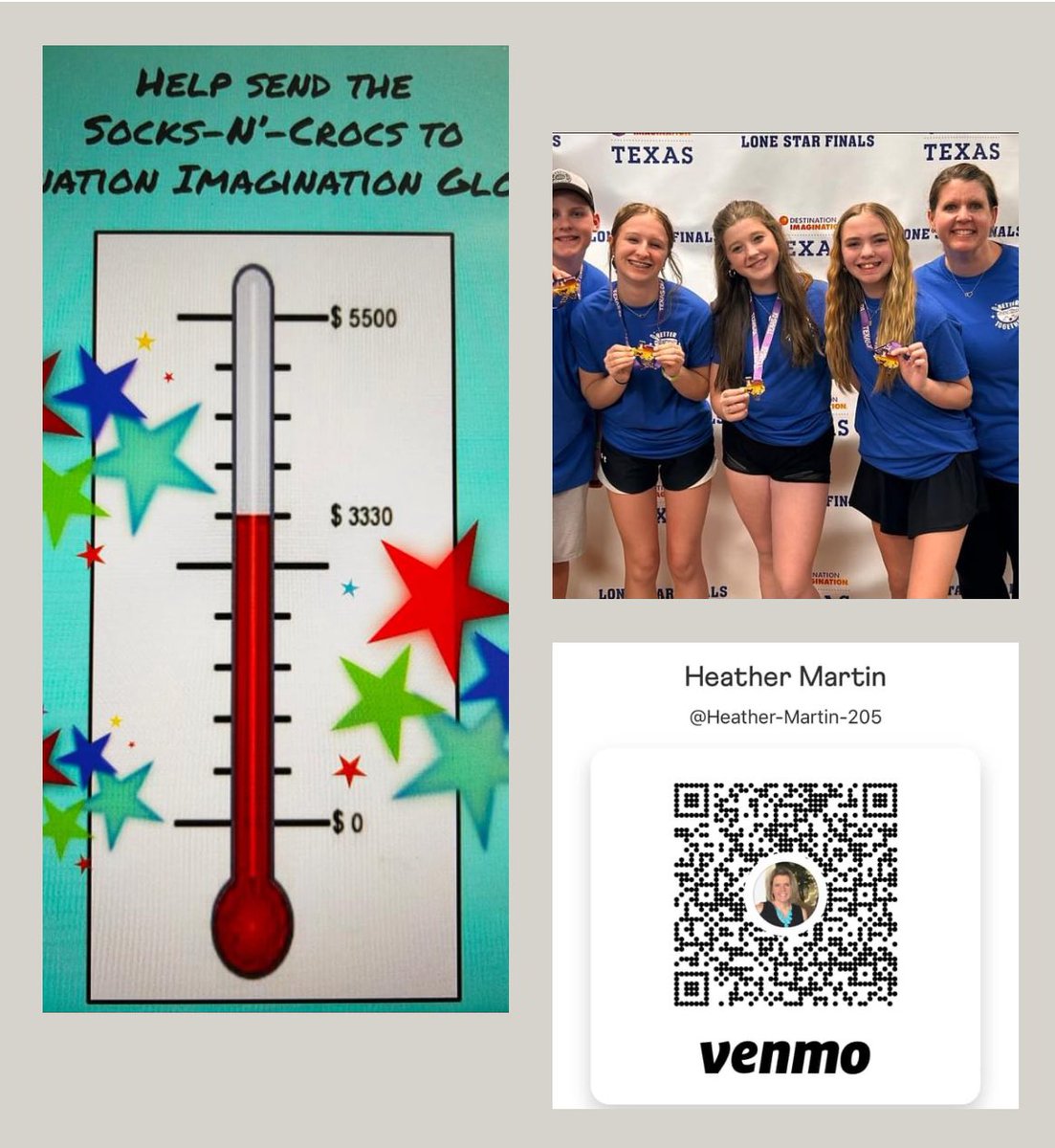 Heather Martin (@heather_hmartin) on Twitter photo Help my DI team “Socks-N-Crocs” in <a href="/NorthwestISD/">Northwest ISD</a> get to globals! We are so close to our goal! Help my DI team “Socks-N-Crocs” in <a href="/NorthwestISD/">Northwest ISD</a> get to globals! We are so close to our goal!