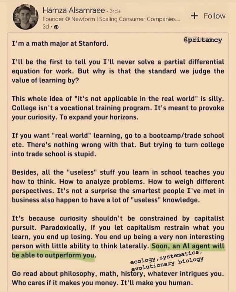 One of the best posts one can read. Profound. #EducationIsKey #College #perspective