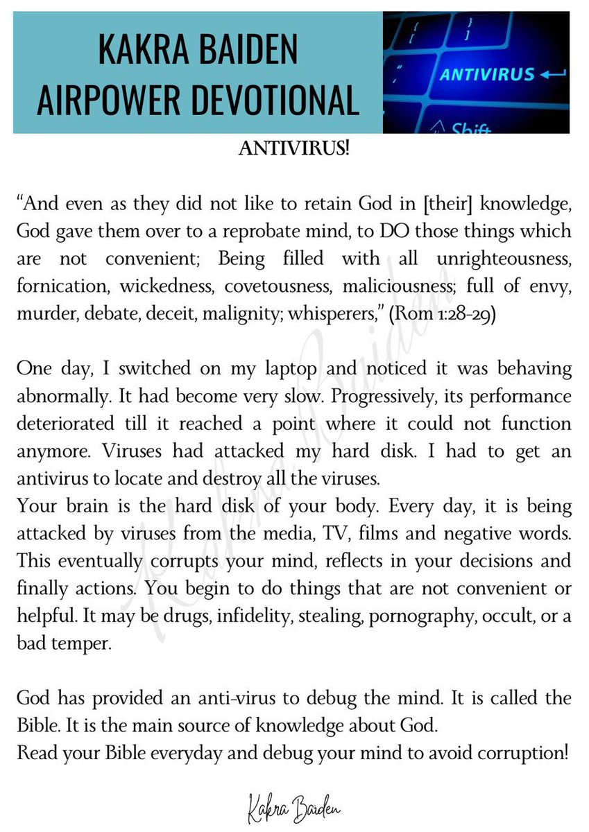 ProphetKakraB's tweet photo. ANTIVIRUS 

#kakrabaiden #devotional #daily #retweet https://t.co/h5wrCuI1fy