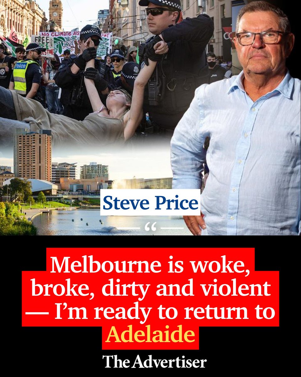 Melbourne deserves so much better than green-left governments that have left this once great city woke, broke, dirty and violent. Adelaide is my hometown and I’m ready to go back, writes Steve Price. Read more: bit.ly/4b2ZZn4 What do you think? #TheAdvertiser