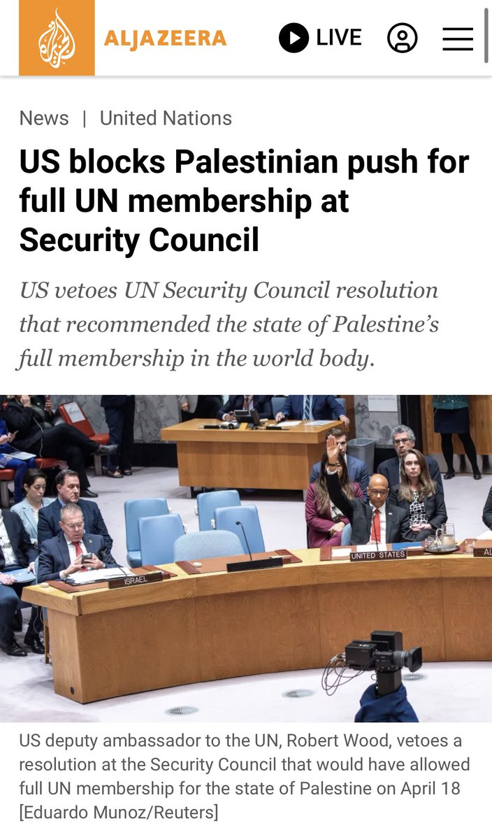 America vetoed a draft resolution that recommended to the 193-member U.N. General Assembly that 'the State of Palestine be admitted to membership' of the United Nations. Over and over again, vetoes have stopped the potential of peace and livelihood for the Palestinians.…