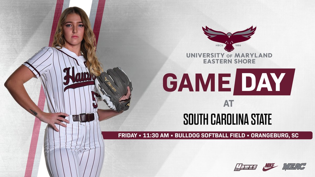 🥎 ON THE ROAD AGAIN! 🥎 The UMES softball team is back on the road this weekend down in the Palmetto State as the Hawks visit the Bulldogs of South Carolina State in a three-game MEAC series, starting with a doubleheader today. First pitch is scheduled for 11:30 am! #HAWKPRIDE
