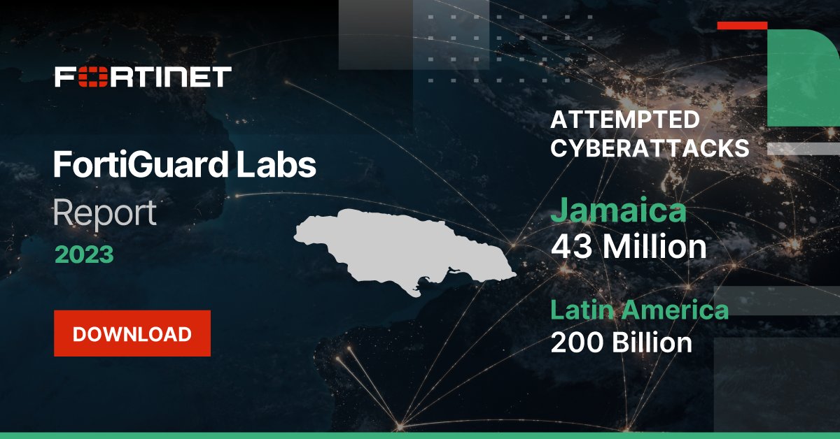 Do you know how many cybetattacks attempts Jamaica received in 2023? 🚨43 Million 🇯🇲

Our #FortiGuardLabs team has released the 2023 FortiGuard Labs Report revealing:
🛡️50% of malware detections were distributed through Microsoft Office files

Learn more: ftnt.net/6012bOdYp