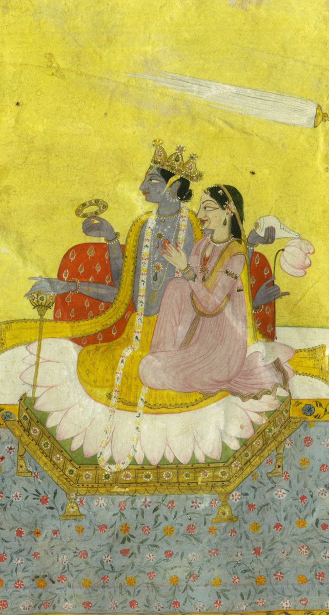 Sages & Rishis paying homage to Lord #Vishnu ji & #Lakshmi ji seated on a Lotus throne. A lady with a fly whisk behind them. 19th cen #Pahari frm @AllahabadMuseum #Art #History #Kangra @DalrympleWill @dpanikkar @ssharadmohhan @PunjabiRooh @Peachtreespeaks @Arthistorian18 @JAJafri