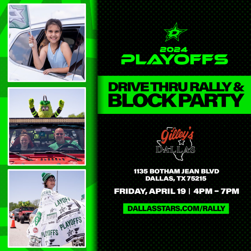 DallasStars's tweet photo. Y'all ready to party, #TexasHockey style? 🎉

Join us for our Playoffs Drive Thru Rally and Block Party TOMORROW at @gilleysdallas from 4-7pm! 🚙🎶

Info and registration ⤵️