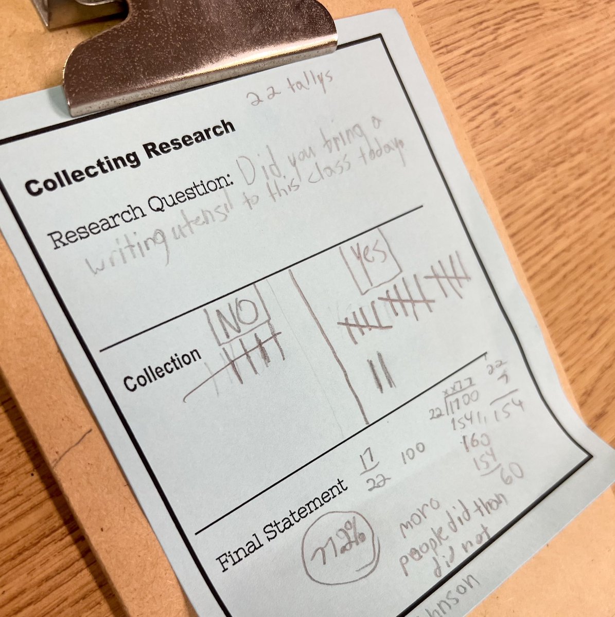 Yes, students were setting up mathematical proportions in English today! ✖️➗ As an anticipation guide to research, students collected data from the class to help them understand that research was once gathered before it was published!