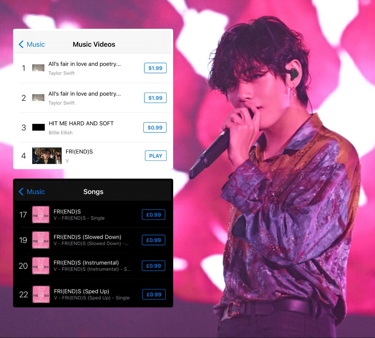 TaehyungFunds's tweet photo. FRI(END)S MV has re-entered the TOP 4 on US iTunes and ALL song versions chart in the TOP 25 of UK iTunes!

Sales Support: https://t.co/Uxzm4RB74E

Each track of #FRIENDS by #V has consistently stayed in UK iTunes Top Songs for the entirety of the past 5 weeks ever since release~ https://t.co/XPMnNL627o