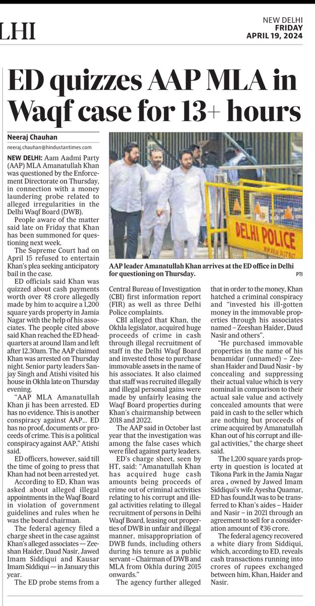 AAP MLA Amanatullah Khan gave Rs 8 crore in cash to acquire a 1,200 square yards property (sale value was Rs 36 crore) in Jamia Nagar - according to ED. He has been summoned again next week.