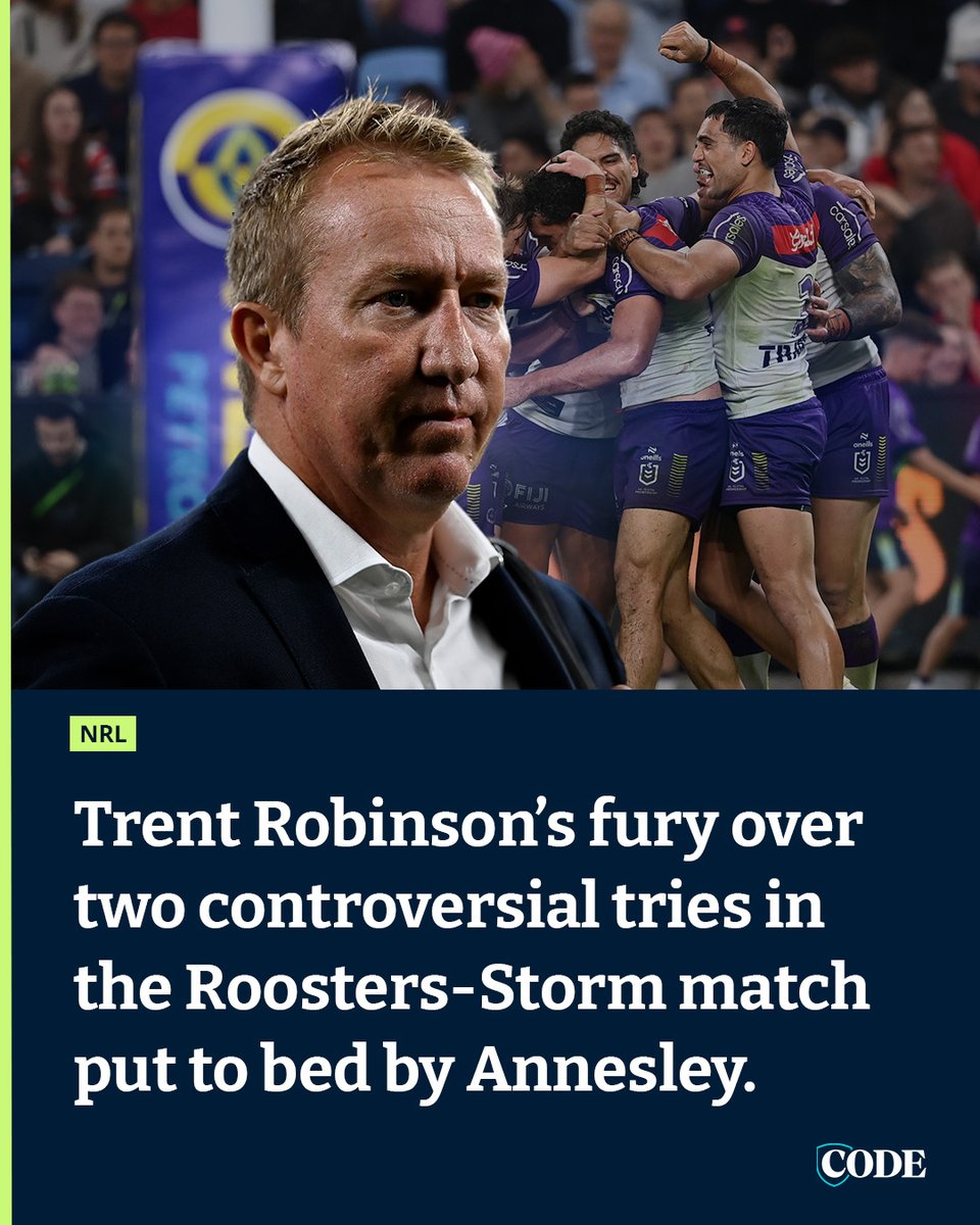 NRL head of football Graham Annesley has backed the bunker over two Melbourne Storm tries that left Sydney Roosters coach Trent Robinson seething on Thursday night. DETAILS ▶️ bit.ly/4aDqOOB