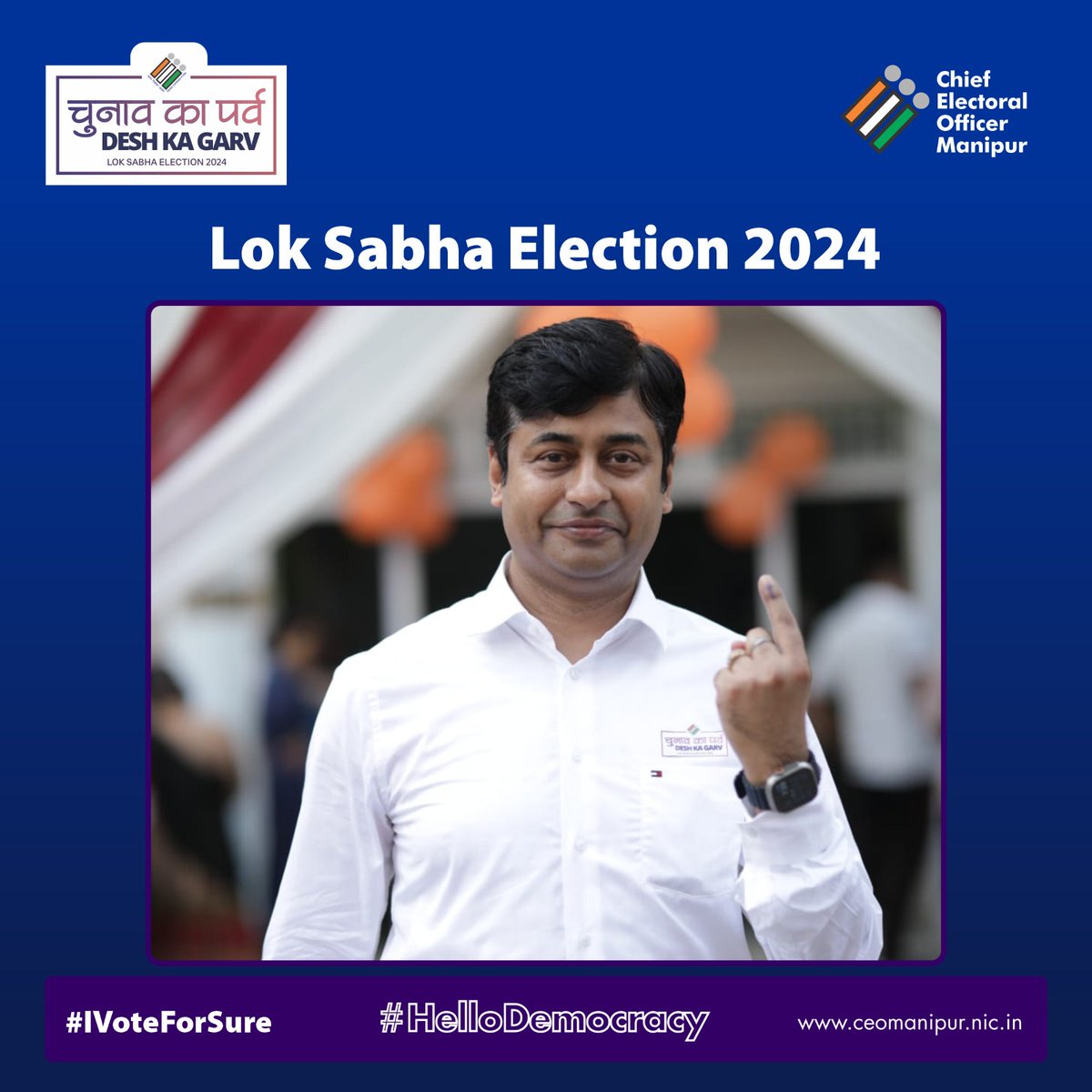 CeoManipur's tweet photo. Big day today! The first phase of Lok Sabha #Election2024 is underway. In picture, #CEOManipur has had his finger inked, have you?

#ChunavKaParv #DeshKaGarv #IVote4Sure #HelloDemocracy #ECI  #VotingRights https://t.co/F5ibijNNMq
