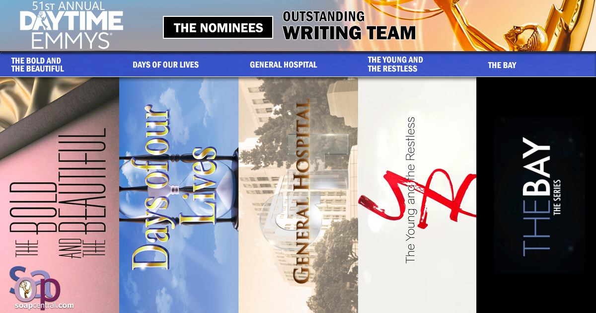 OUTSTANDING WRITING TEAM NOMINEES The Bay (@thebaytheseries) #TheBay) The Bold and the Beautiful (@bandb_cbs) #BoldandBeautiful Days of Our Lives (@DAYSPeacock) #DAYS General Hospital (@generalhospital) #GH The Young and the Restless (@yandr_cbs) #YR #DaytimeEmmys #SCEmmys