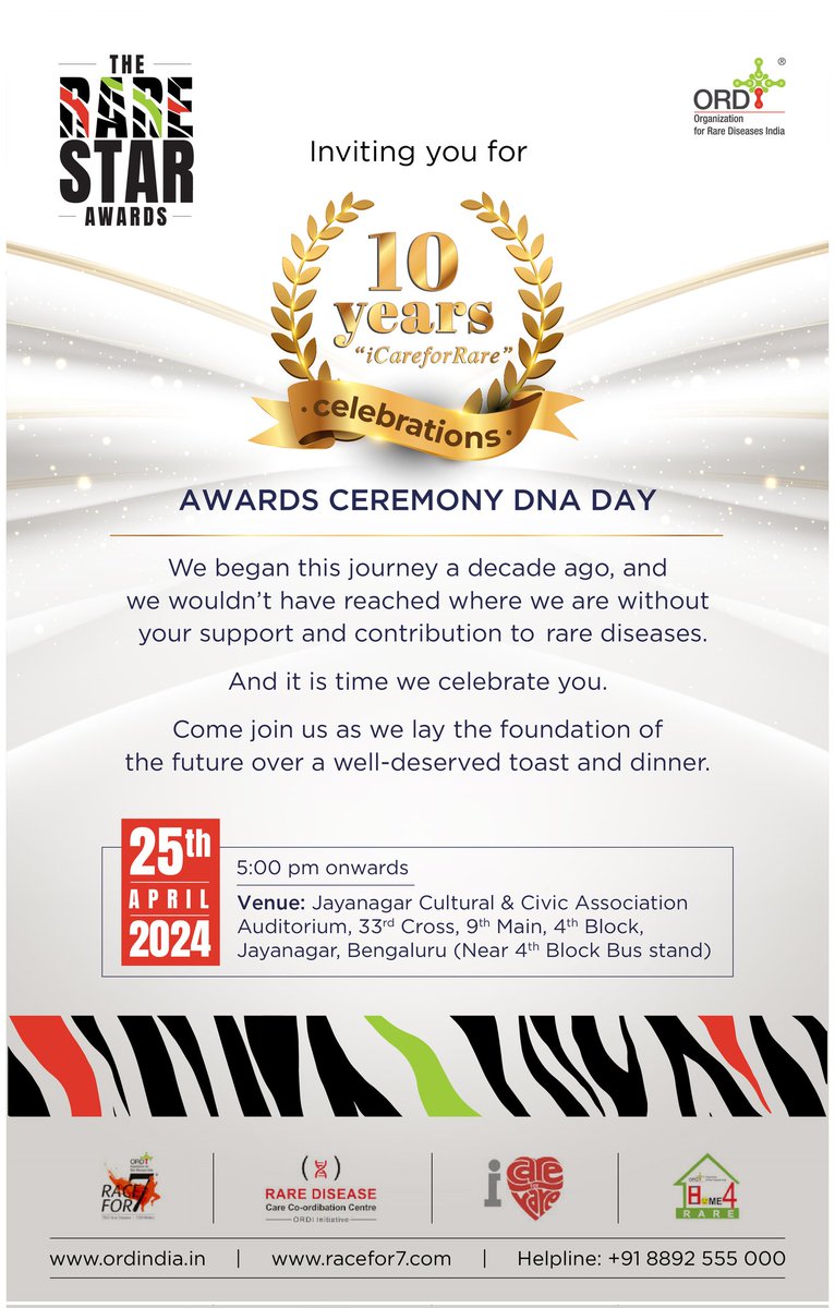 Inviting you for 10th #Anivarsary and #Rarestar #Awards for #RareDisease Community for the first time and observing #DNA day